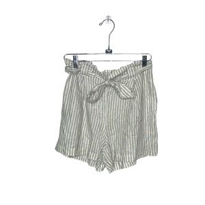 MAX STUDIO White and Black Stripe Linen Blend Paper Bag Shorts S NWT